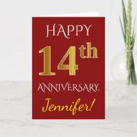 Rot, Imitate Gold 14. Hochzeitstag + Name