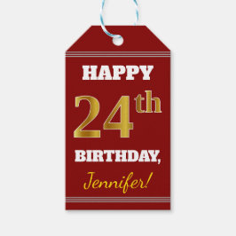 Rot, Imitate Gold 24. Geburtstag + Individuelle Na Geschenkanhänger