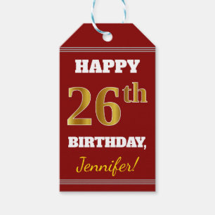 Rot, Imitate Gold 26. Geburtstag + Individuelle Na Geschenkanhänger