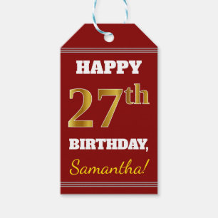 Rot, Imitate Gold 27. Geburtstag + Individuelle Na Geschenkanhänger
