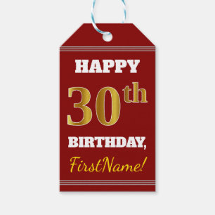 Rot, Imitate Gold 30. Geburtstag + Individuelle Na Geschenkanhänger