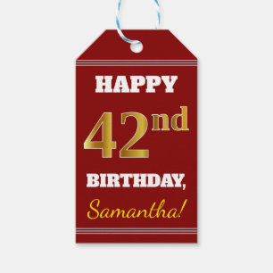 Rot, Imitate Gold 42. Geburtstag + Individuelle Na Geschenkanhänger