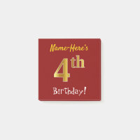 Rot, Imitate Gold 4. Geburtstag, mit Individuelle 