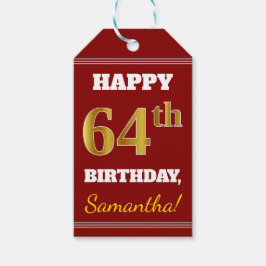 Rot, Imitate Gold 64. Geburtstag + Individuelle Na Geschenkanhänger