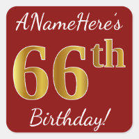 Rot, Imitate Gold 66. Geburtstag + Individuelle Na