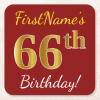Rot, Imitate Gold 66. Geburtstag + Individuelle Na