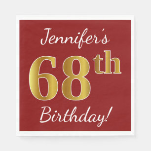 Rot, Imitate Gold 68. Geburtstag + Individuelle Na Serviette