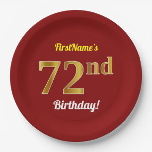 Rot, Imitate Gold 72. Geburtstag + Individuelle Na Pappteller