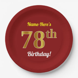 Rot, Imitate Gold 78. Geburtstag + Individuelle Na Pappteller