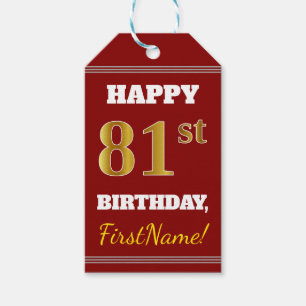 Rot, Imitate Gold 81. Geburtstag + Individuelle Na Geschenkanhänger
