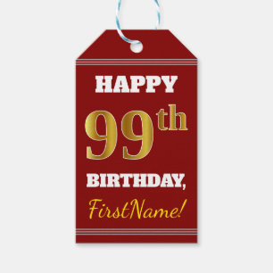 Rot, Imitate Gold 99. Geburtstag + Individuelle Na Geschenkanhänger