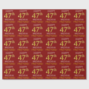 Rot, Imitate Gold "GLÜCKLICH 47. GEBURTSTAG" Geschenkpapier
