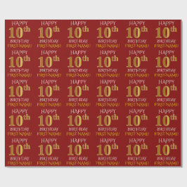 Rot, Imitate Gold "HAPPY 10. GEBURTSTAG" Geschenkpapier