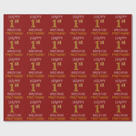 Rot, Imitate Gold "HAPPY 1th BIRTHDAY" Geschenkpapier