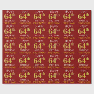 Rot, Imitate Gold "HAPPY 64. BIRTHDAY" Geschenkpapier