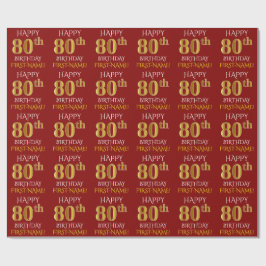 Rot, Imitate Gold "HAPPY 80. BIRTHDAY" Geschenkpapier