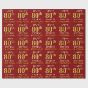 Rot, Imitate Gold "HAPPY 80. BIRTHDAY" Geschenkpapier