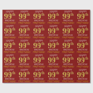 Rot, Imitate Gold "HAPPY 99. GEBURTSTAG" Geschenkpapier