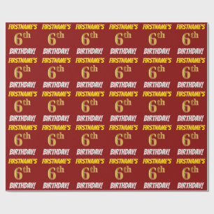 Rot, Imitate/Nachahmgold, "6. BIRTHTAG" Geschenkpapier