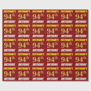 Rot, Imitate/Nachahmungen Gold, "94. GEBURTSTAG" Geschenkpapier