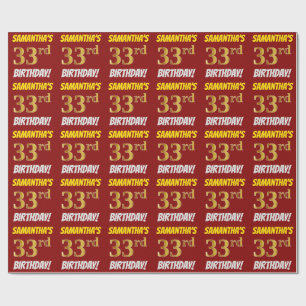 Rot, Imitate/Nachahmungs-Gold, "33. BIRTHTAG" Geschenkpapier