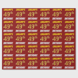 Rot, Imitate/Nachahmungs-Gold, "49. GEBURTSTAG" Geschenkpapier