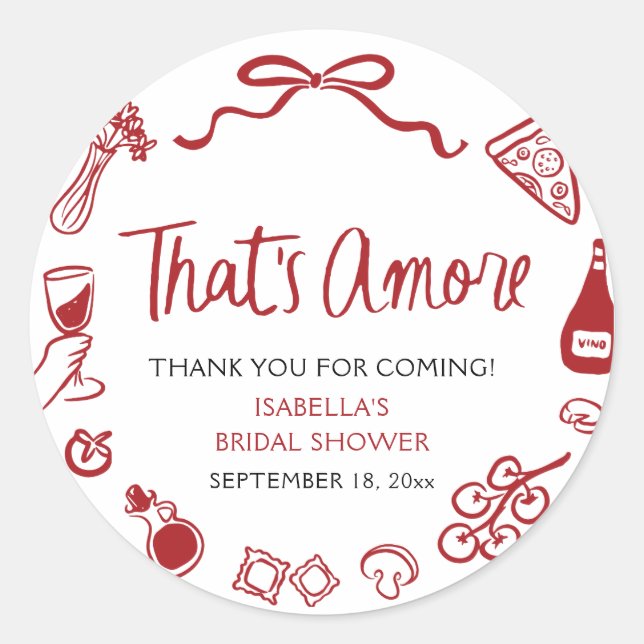 Rot Italienisch Das ist Amore Pizza Pasta Brautpar Runder Aufkleber (Vorderseite)