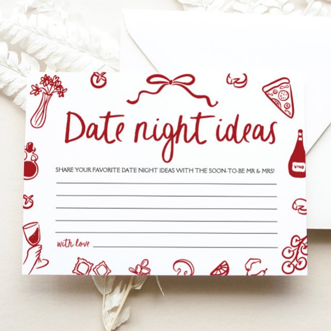 Rot Italienisch Date Night Ideas Brautparty Game Einladung (Red Italian Date night ideas Bridal Shower Game)