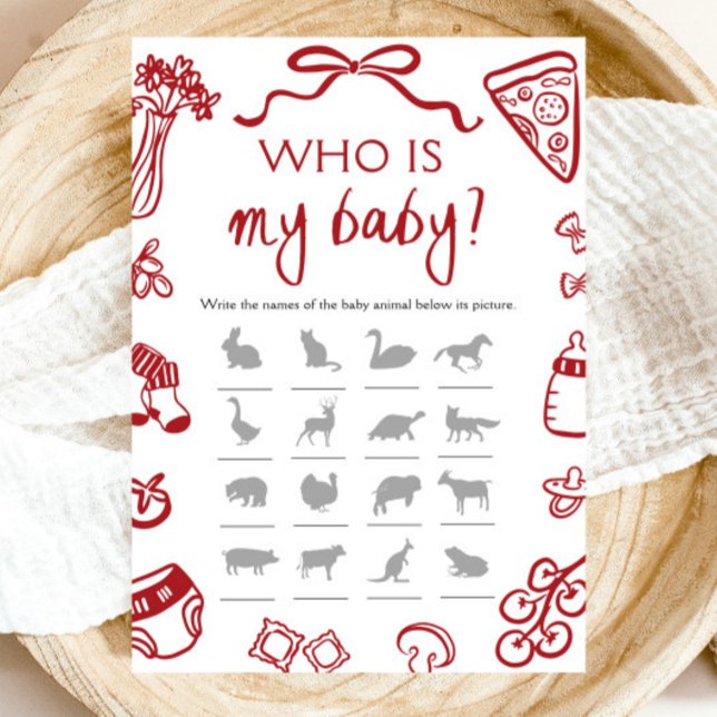 Rot-Italienische Pizza, die mein Baby-Spiel ist Einladung (Red Italian Hand Drawn Pizza Who Is My Baby Game)