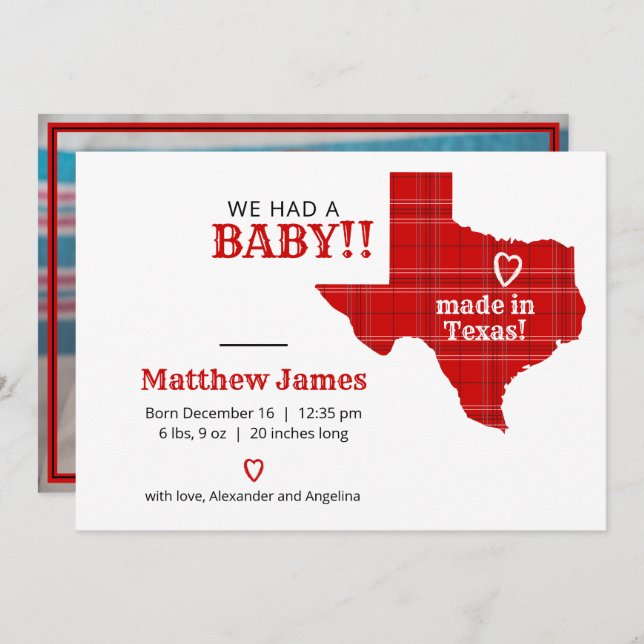 Rot Kariert aus Texas Horizontal Foto Ankündigung (Vorne/Hinten)