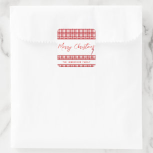 Rot Kariert Frohe Weihnachten Candy Cane Quadratischer Aufkleber