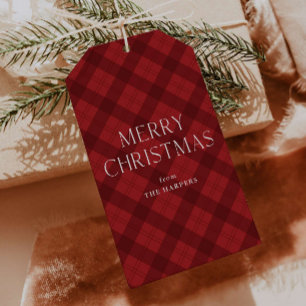 Rot kariert Frohe Weihnachten Geschenkanhänger