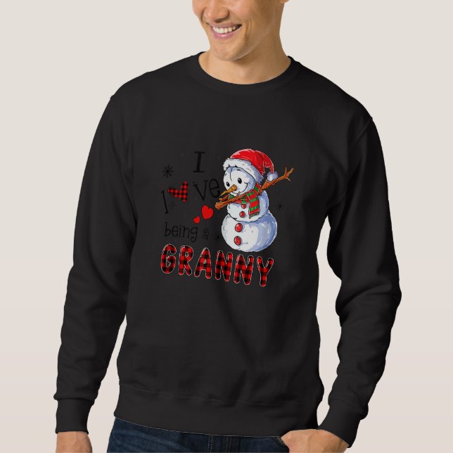Rot Kariert I Liebe ist ein Granny Snowman Dabbing Sweatshirt (Vorderseite)