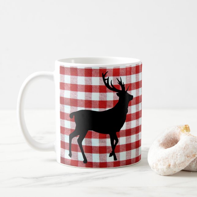 Rot kariert mit Schwarzwild Kaffeetasse (Mit Donut)