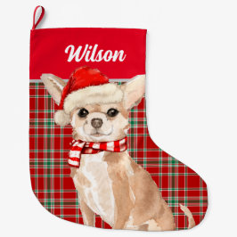 Rot Kariert und Tan Chihuahua mit dem Namen des Hu Großer Weihnachtsstrumpf