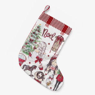 Rot Karierte Weihnachtselemente in Aquarellfarben Kleiner Weihnachtsstrumpf