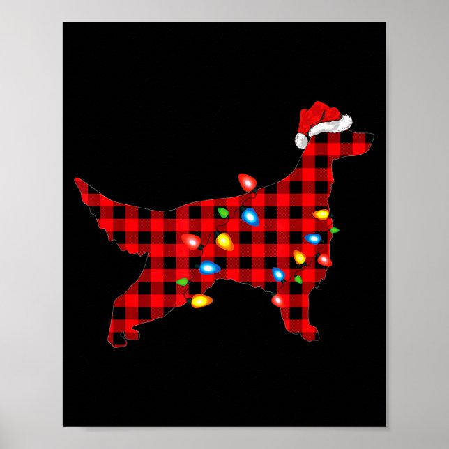 Rot karierter Weihnachtsmann Irish Setter Hund Wei Poster (Vorne)