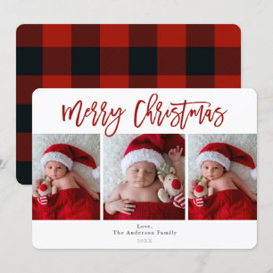 Rot kariertes Frohe Weihnachten 3 Fotos Photo Einladung