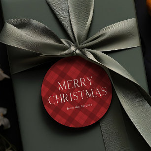 Rot kariertes Frohe Weihnachten Geschenk Geschenkanhänger
