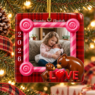Rot kariertes individuelles Foto Familie Liebe Wei Keramikornament