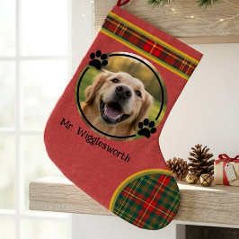 Rot kariertes Tartan-Hundefreund-Weihnachtsgeschen Großer Weihnachtsstrumpf