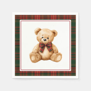 Rot kariertes Weihnachts-Teddybär-Baby-Shower Serviette