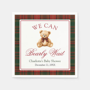 Rot kariertes Weihnachts-Teddybär-Baby-Shower Serviette