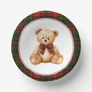 Rot kariertes Weihnachts-Winter-Teddybär-Baby-Show Pappteller