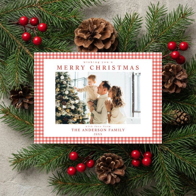 Rot kariertes Weihnachtsfoto Feiertagskarte (Von Creator hochgeladen)