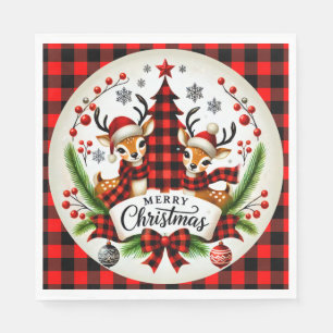 Rot kariertes Weihnachtsmotiv Serviette