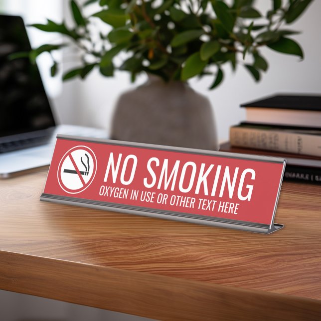 Rot - Kein Rauchmelder Schreibtischnamensplakette (Custom Name Plate for Desk or Office - no smoking sign)