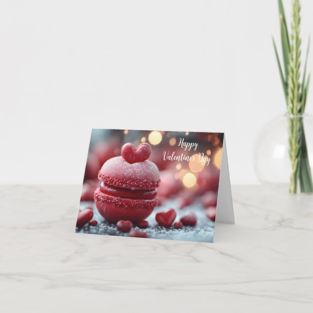 Rot köstliche Macaron Valentine's Gruß Feiertagskarte (Vorderseite)