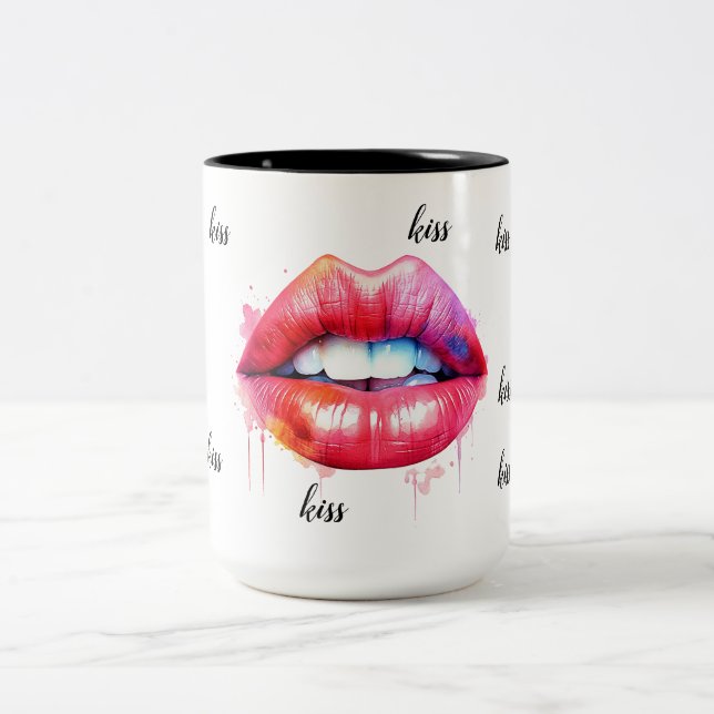 Rot lackierte Lippen Wasserfarbe Zweifarbige Tasse (Mittel)