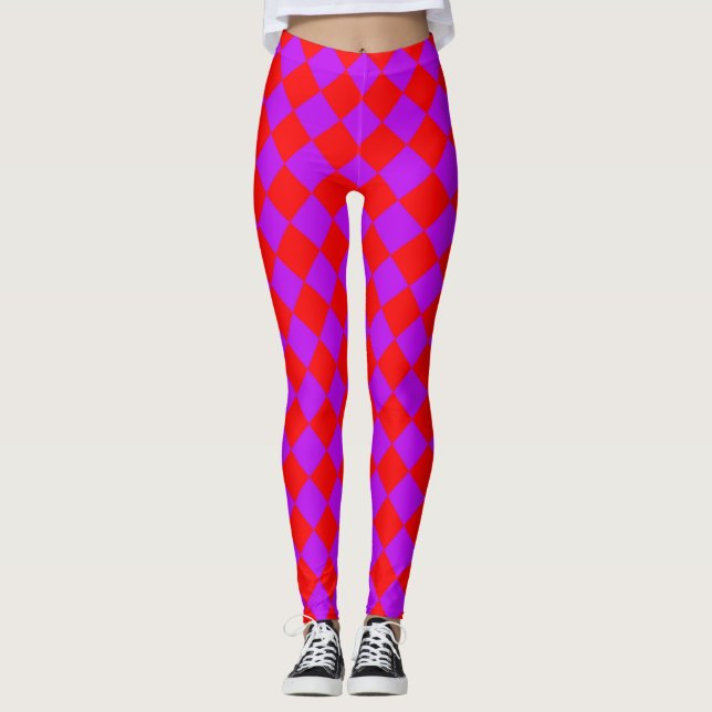 Rot-lila Karo-Diamant-Muster  Leggings (Vorderseite)